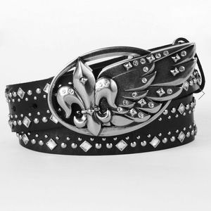 Miss Me Fleur Belt Wing Black Leather Studded Belt